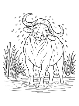 Free printable Cape Buffalo Shaking Off Water coloring page