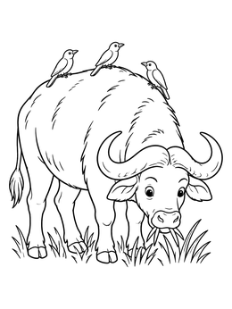 Free printable Cape Buffalo With Little Birds coloring page
