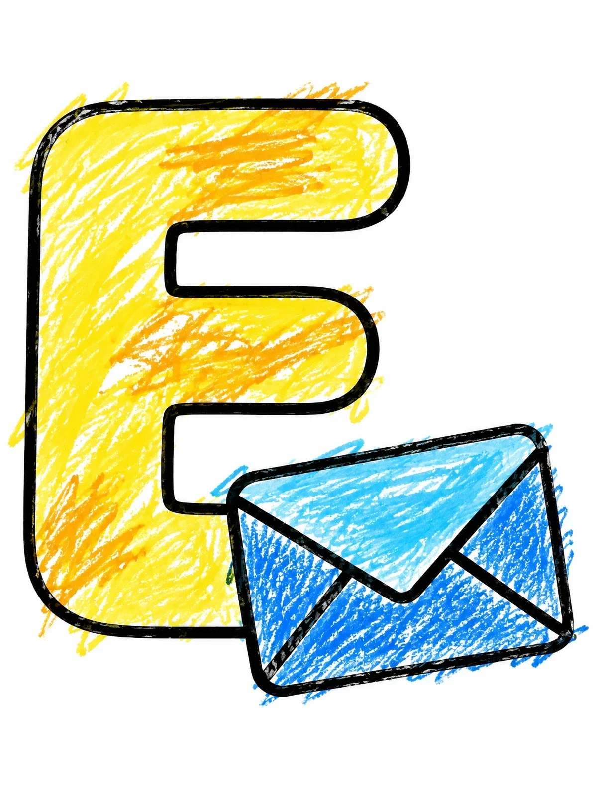 Colored example of the Capital Letter E With Envelope coloring page