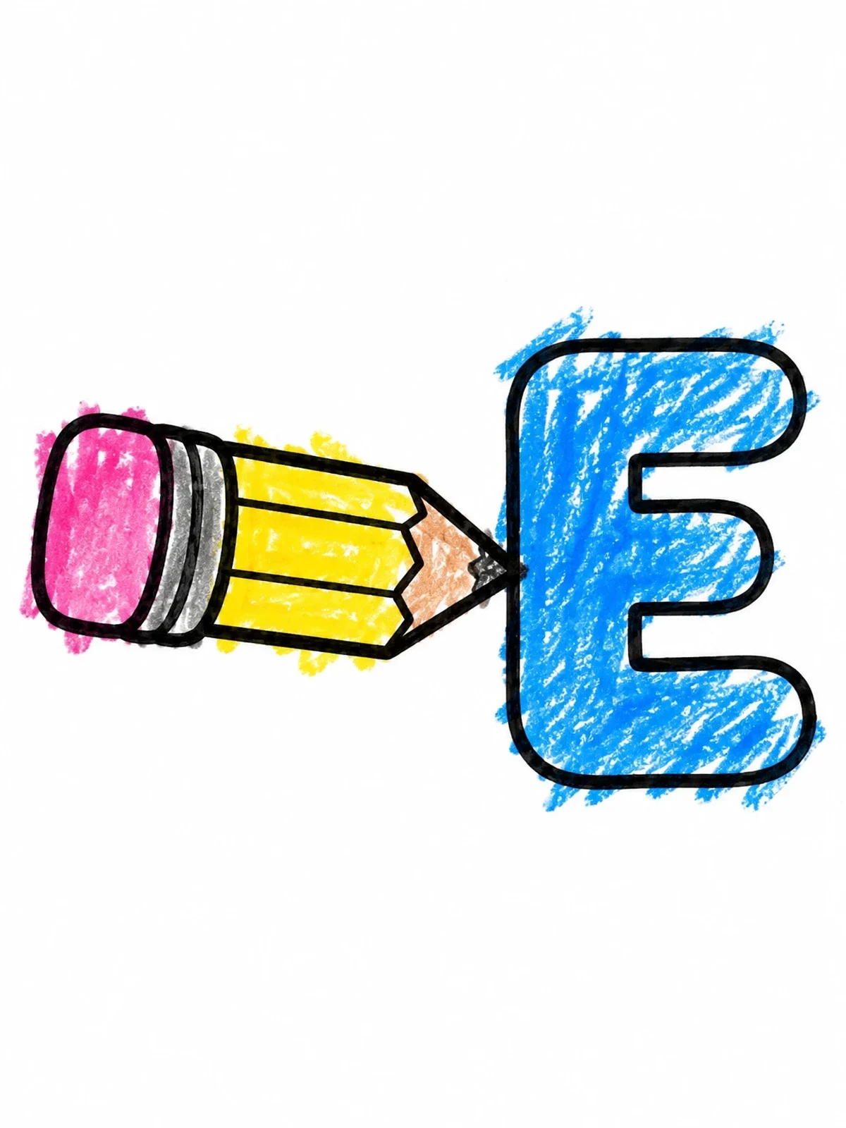 Colored example of the Letter E With Chubby Pencil coloring page
