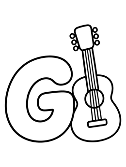 Free printable Capital Letter G With Guitar coloring page