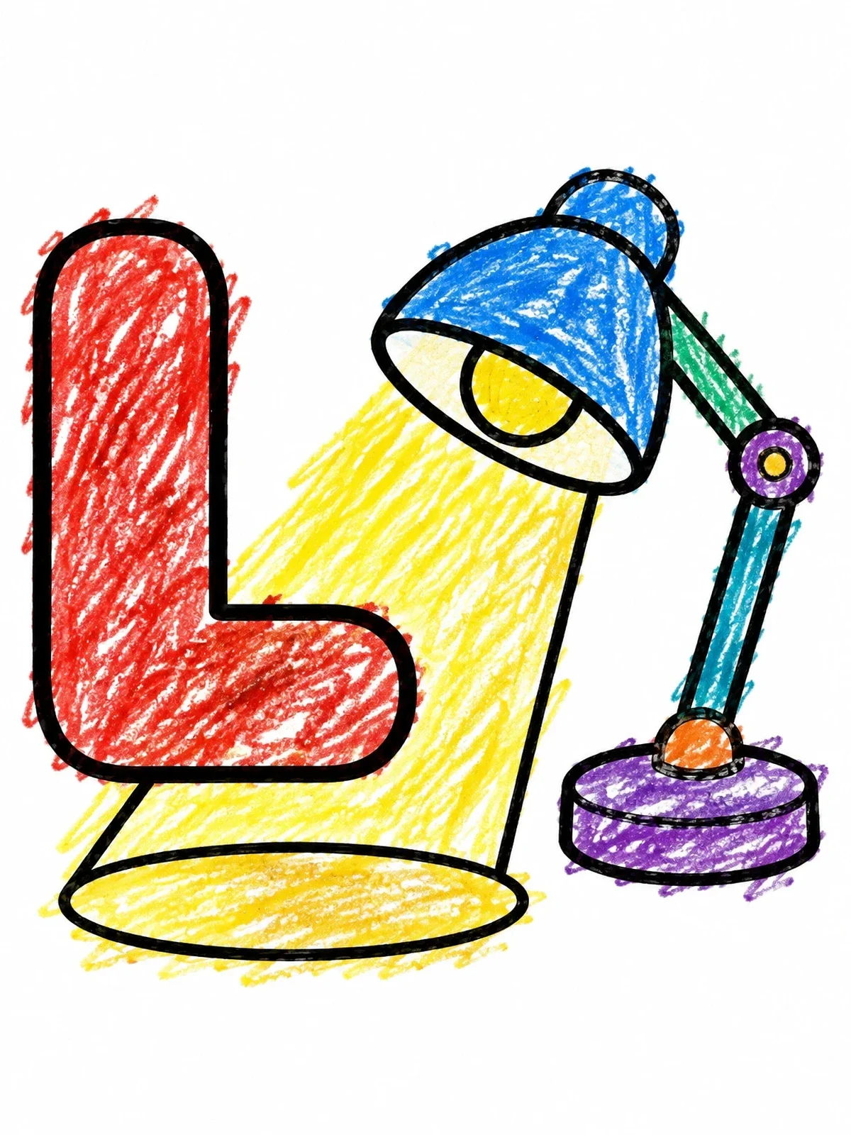 Colored example of the Capital Letter L And Desk Lamp coloring page