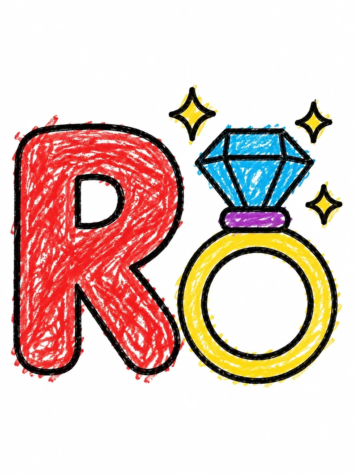 Colored example of the Capital Letter R With Diamond Ring coloring page