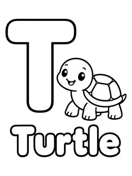 Free printable Capital Letter T And Cute Turtle coloring page