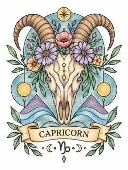 Coloring Sheets Roses Skuls Capricorn Floral Goat Skull Emblem Coloring Page
