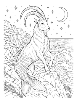 Free printable Capricorn Sea Goat On Coastal Cliff coloring page