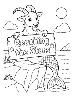 Free printable Sea Goat Reaching The Stars coloring page
