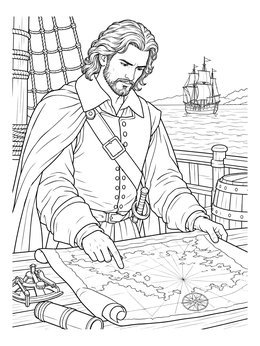 Free printable Captain John Smith Navigating At Sea coloring page