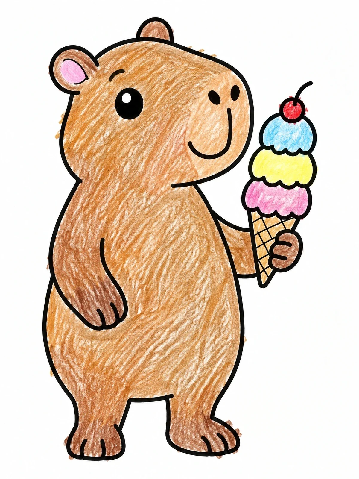 Colored example of the Capybara Holding Sweet Ice Cream coloring page