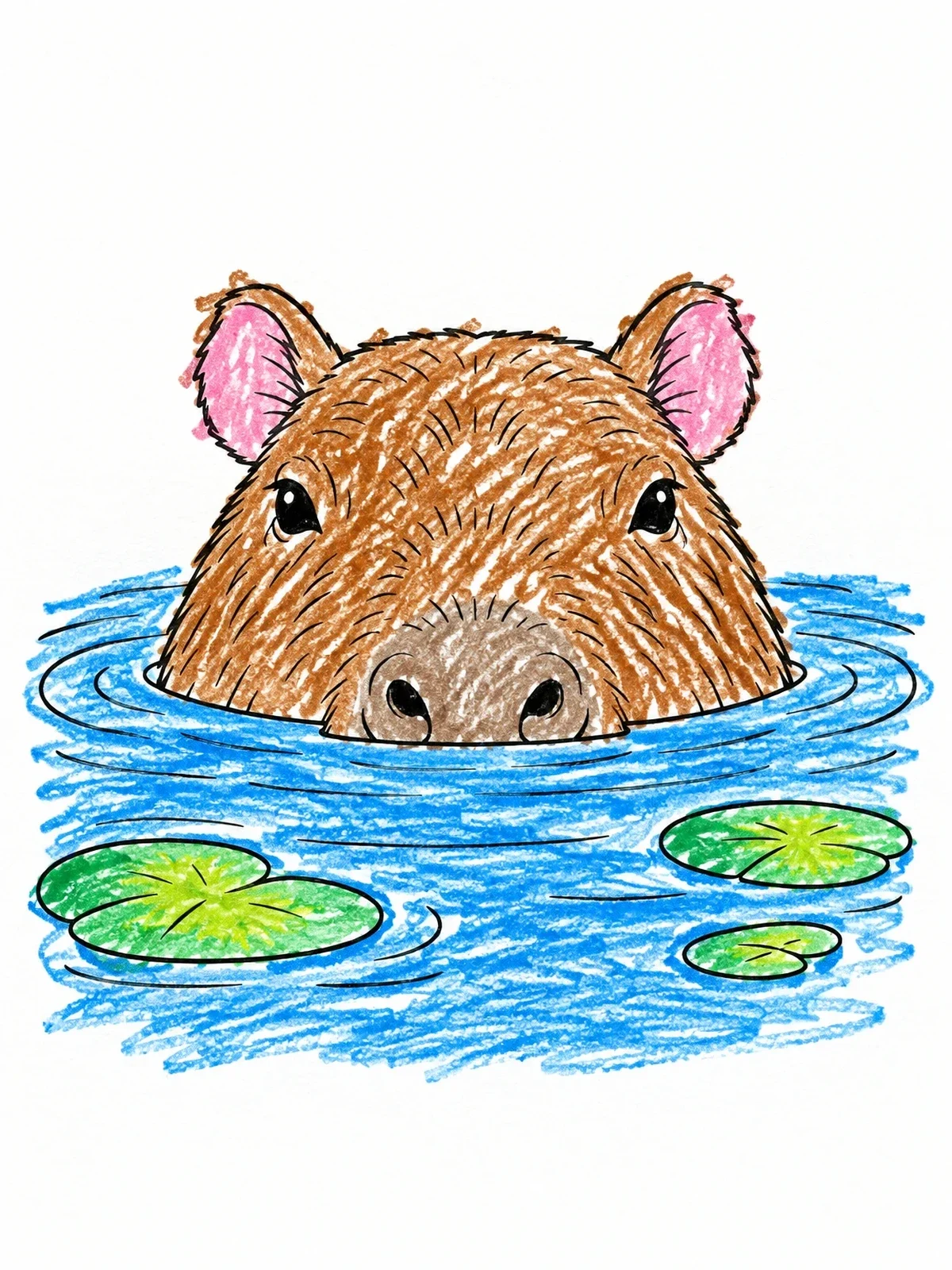 Colored example of the Capybara Swimming In Water coloring page