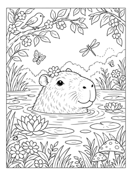 Free printable Capybara Swimming In Pond coloring page