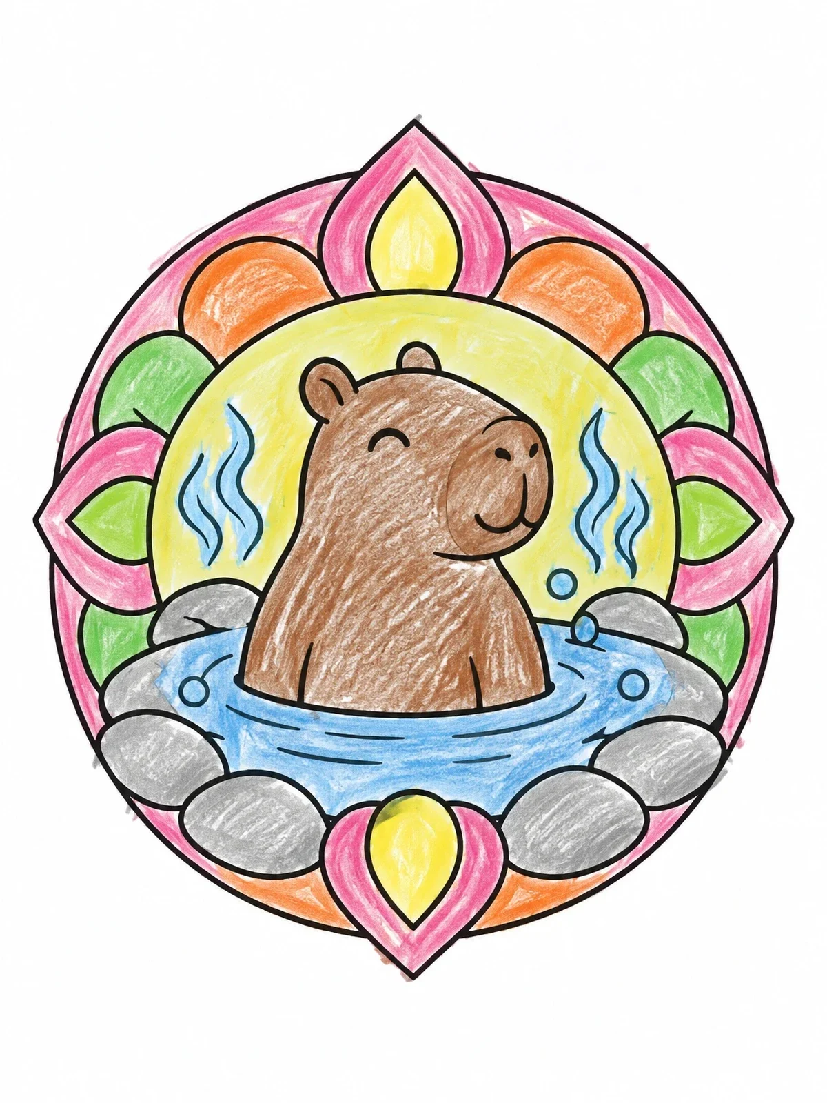 Colored example of the Capybara In A Warm Spring coloring page