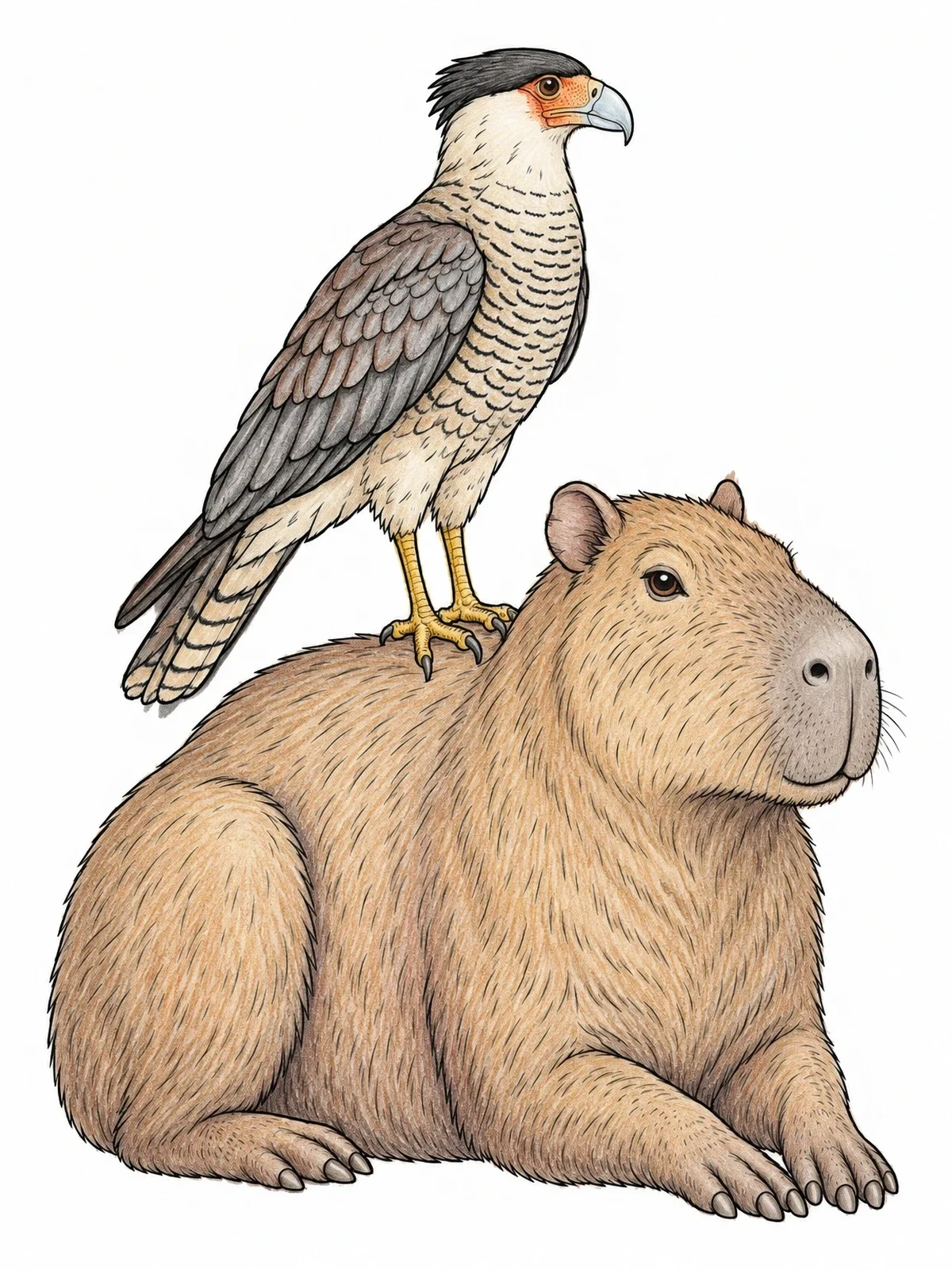 Colored example of the Capybara With Caracara Bird coloring page