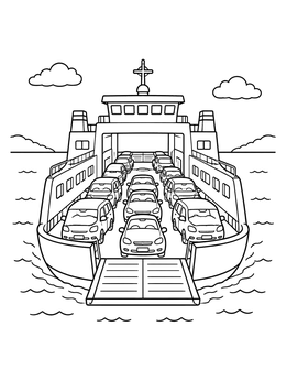 Free printable Car Ferry Loaded With Vehicles coloring page