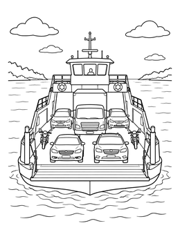 Free printable Car Ferry Crossing River Water coloring page