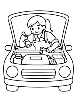 Free printable Car Mechanic Inspecting Engine Bay coloring page