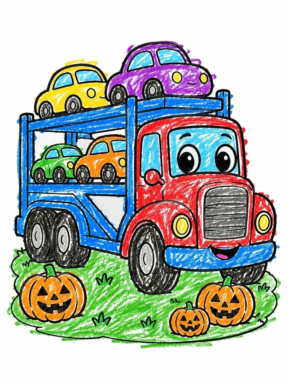 Colored example of the Car Transporter Truck With Pumpkins coloring page