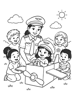 Free printable Cardboard Airplane Adventure With Pilot coloring page