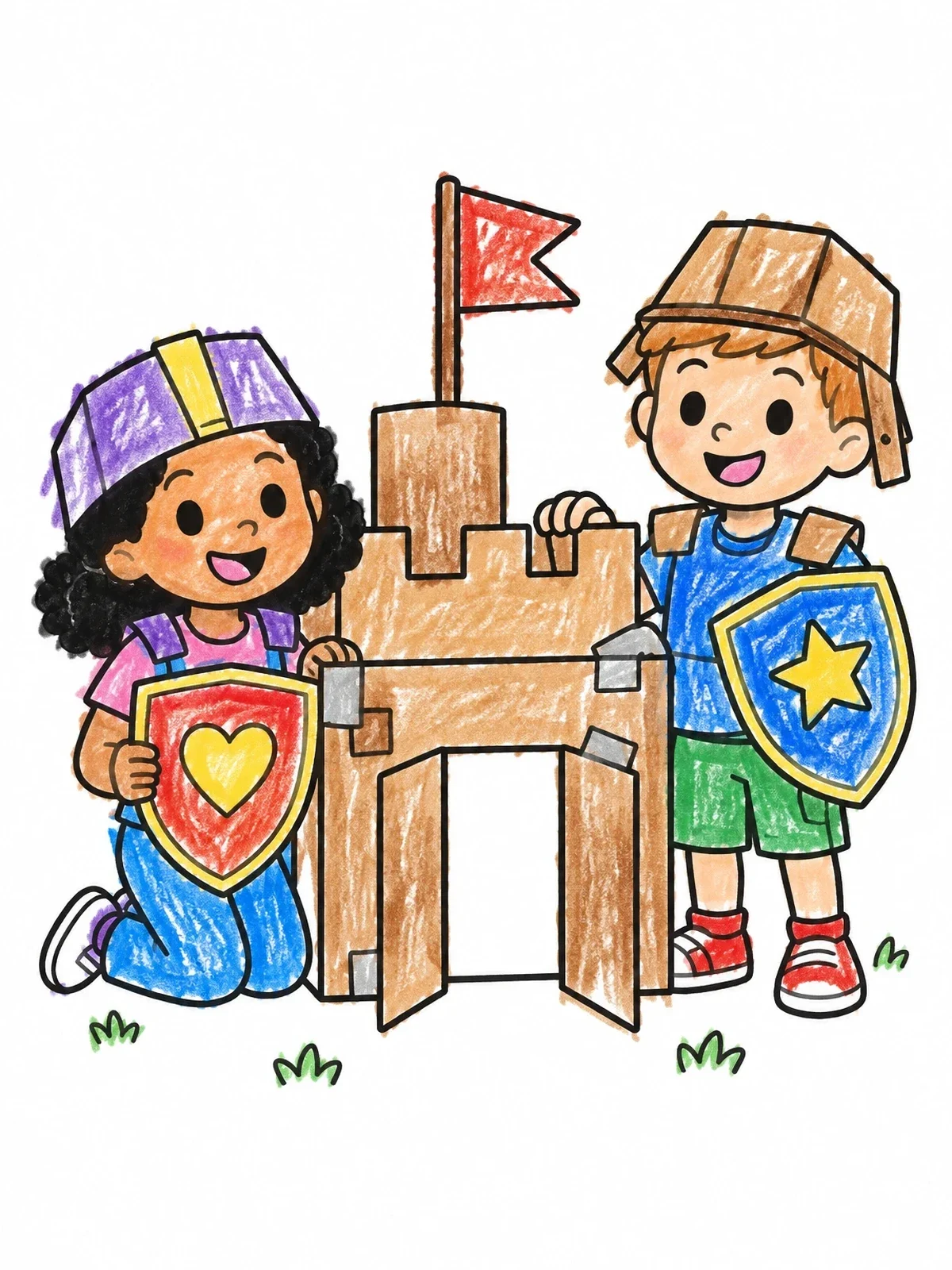 Colored example of the Cardboard Castle Armor Knights coloring page