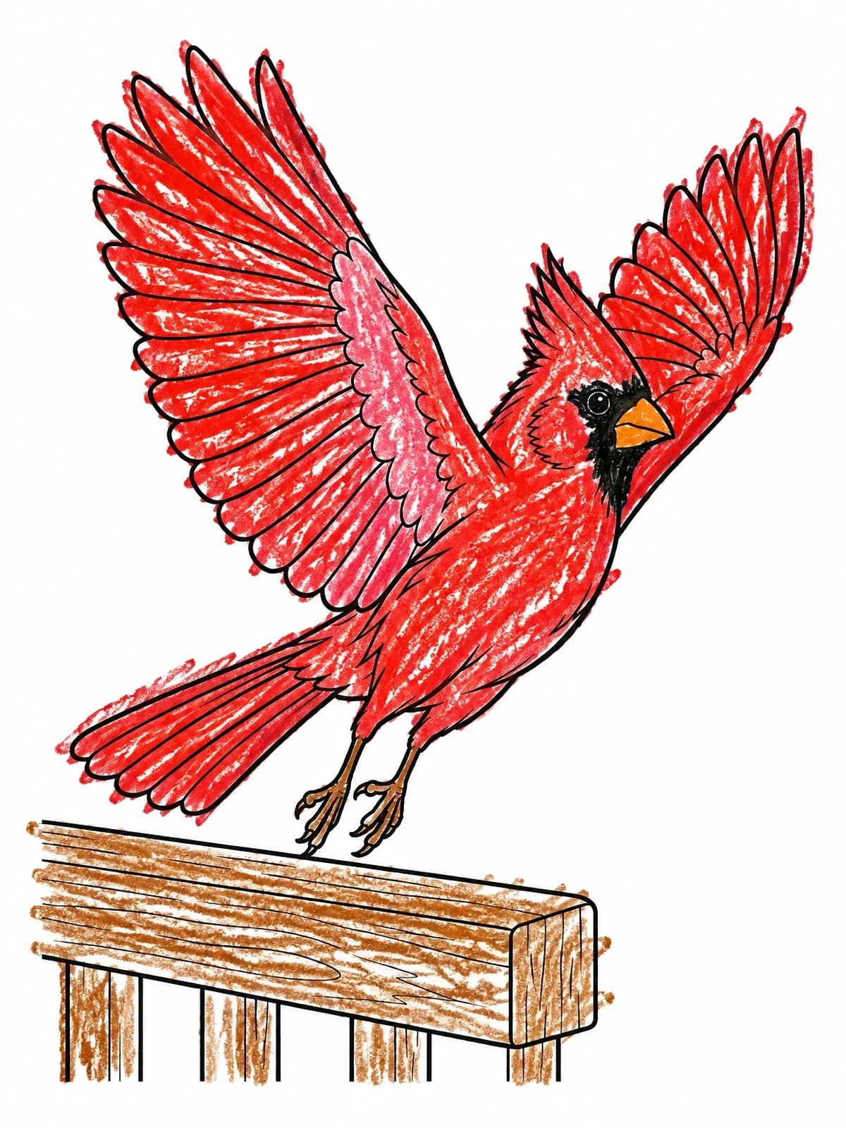 Colored example of the Cardinal Taking Off From Wooden Rail coloring page