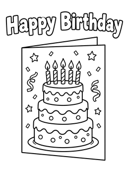 Free printable Birthday Cake Greeting Card coloring page