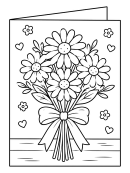 Free printable Daisy Bouquet Greeting Card coloring page