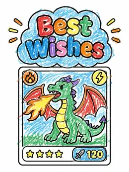 Dragon Card With Best Wishes – Cards Coloring Page