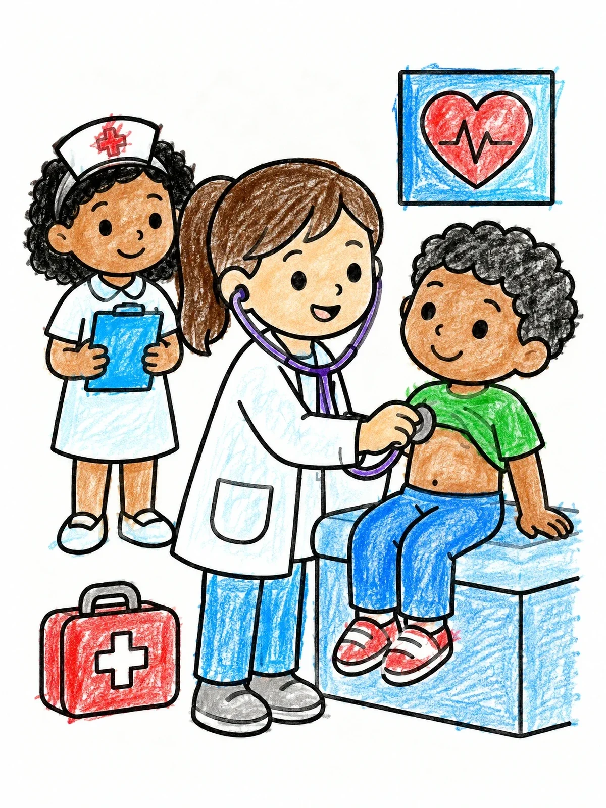 Colored example of the Doctor Examining Patient With Stethoscope coloring page