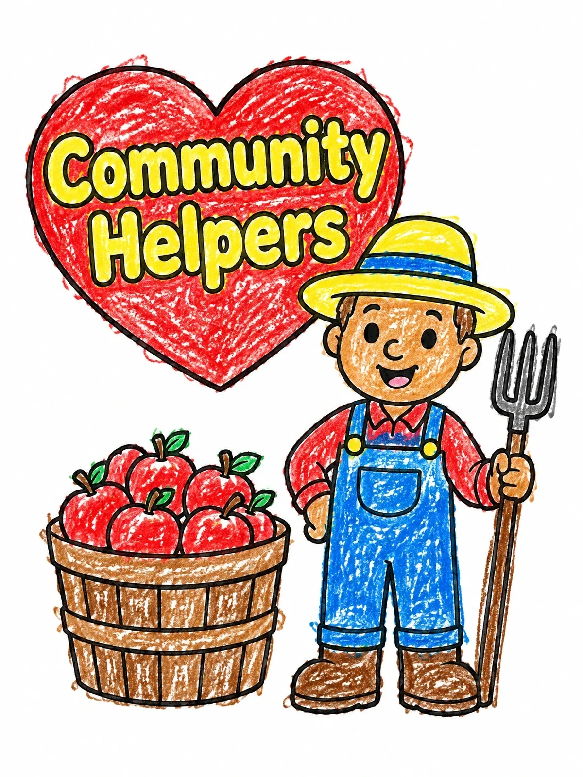 Colored example of the Friendly Farmer With Apple Basket coloring page