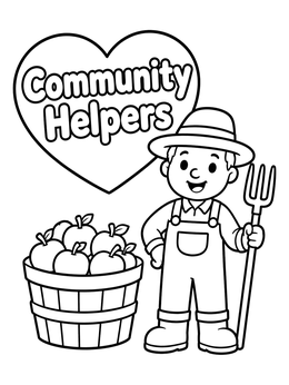 Free printable Friendly Farmer With Apple Basket coloring page
