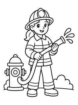 Free printable Friendly Firefighter With Water Hose coloring page