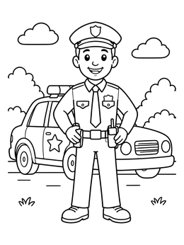 Free printable Friendly Police Officer And Patrol Car coloring page