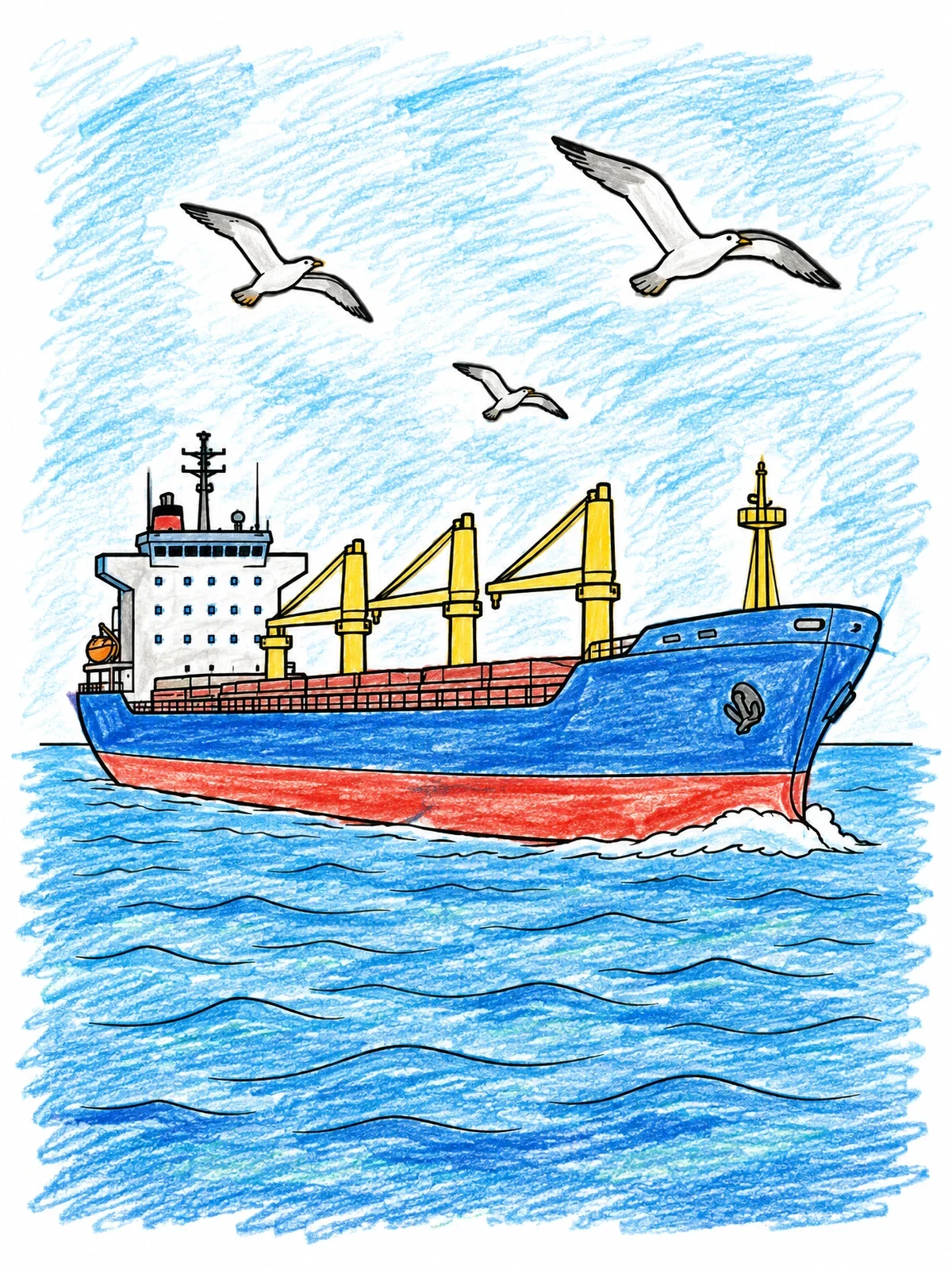 Colored example of the Freighter Ship On Open Waters coloring page