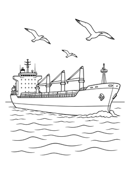 Free printable Freighter Ship On Open Waters coloring page