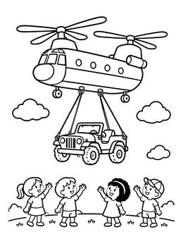 Free printable Cargo Helicopter Lifting An Off Road Vehicle coloring page