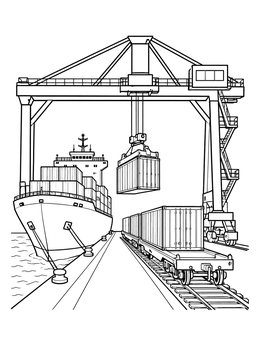 Free printable Cargo Ship And Harbor Crane coloring page