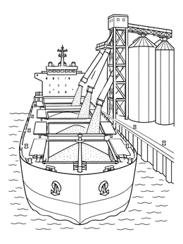 Free printable Bulk Carrier Loading Grain At Silos coloring page