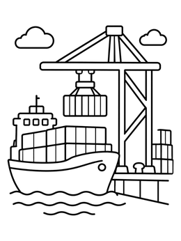 Free printable Cargo Ship At Port Crane coloring page