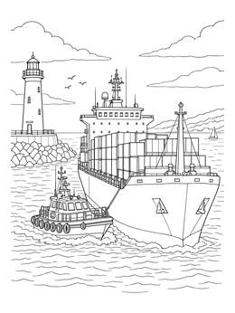 Free printable Cargo Ship Guided By Pilot Boat coloring page