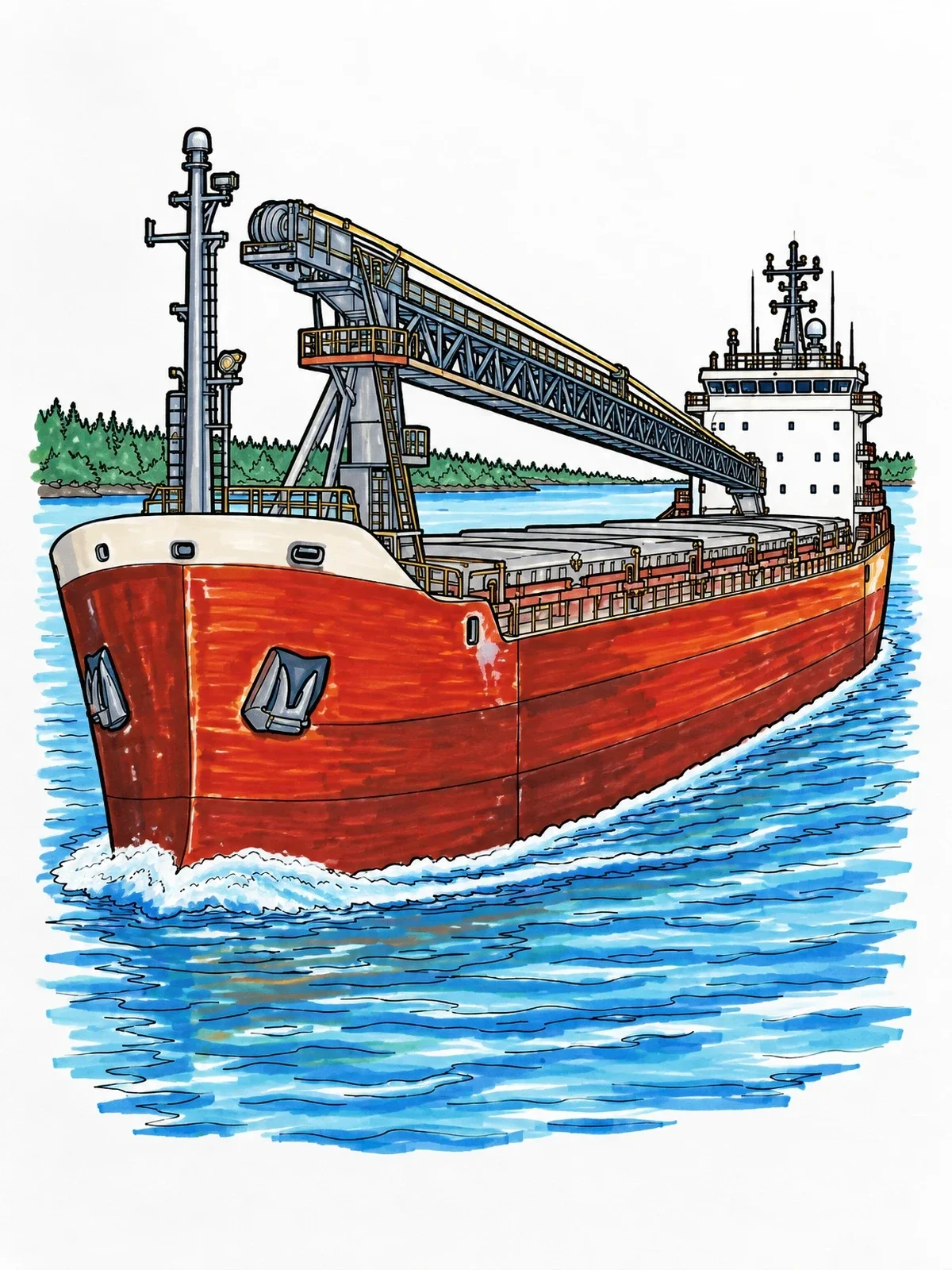 Colored example of the Lake Freighter With Conveyor Boom coloring page