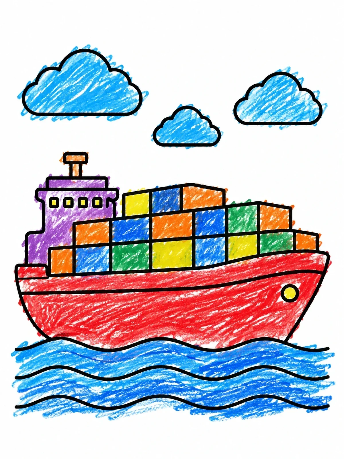 Colored example of the Cargo Ship On The Ocean coloring page