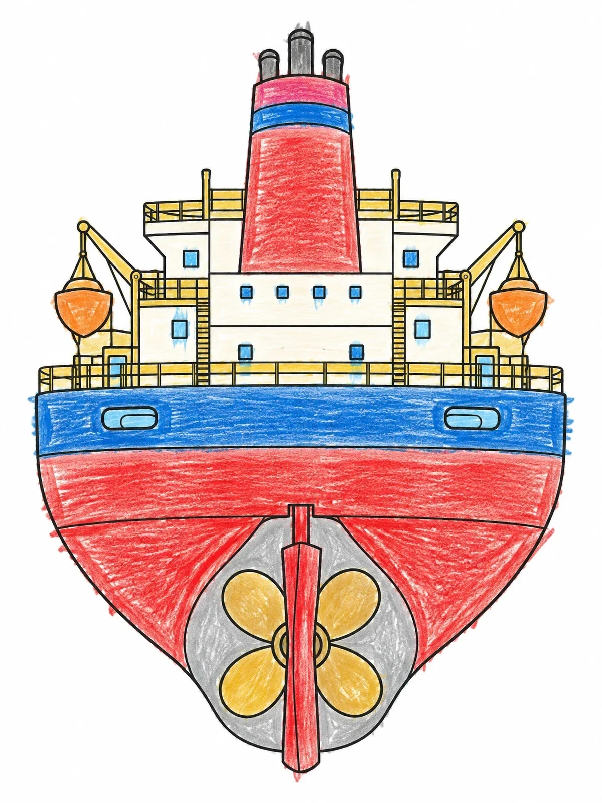Colored example of the Stern View Of Cargo Ship coloring page