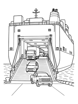 Free printable Vehicle Carrier Ship Unloading Cars coloring page