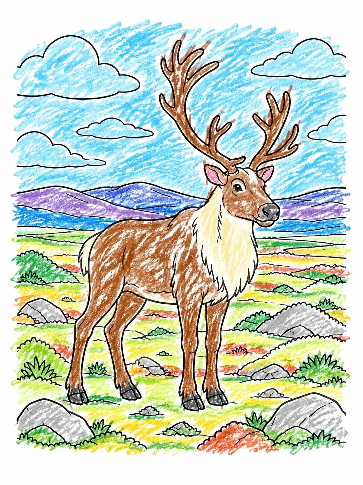 Colored example of the Caribou In The Arctic Tundra coloring page
