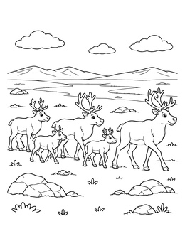 Free printable Caribou Herd In The Arctic Tundra coloring page