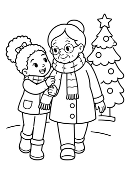 Free printable Child Walking With Grandmother Outdoors coloring page