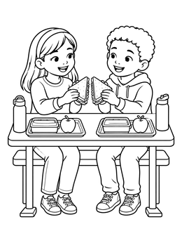 Free printable Friends Sharing Lunch Sandwich coloring page