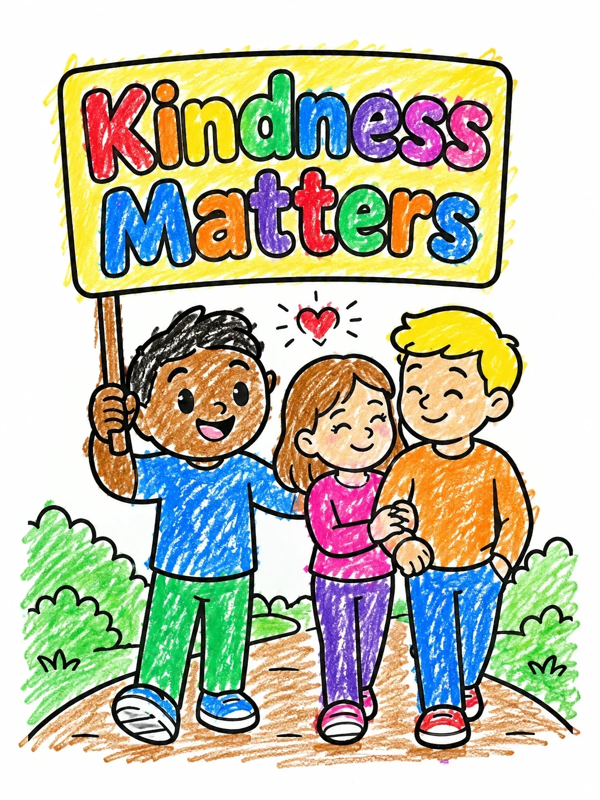 Colored example of the Friends Walking With Kindness Sign coloring page