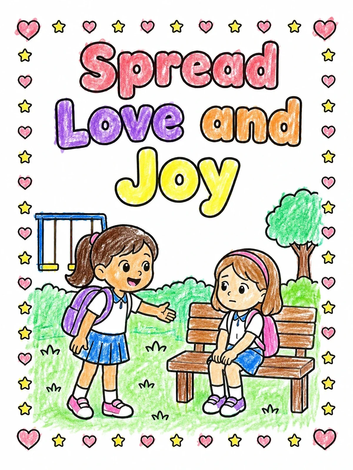 Colored example of the Inviting A Friend On The Playground coloring page