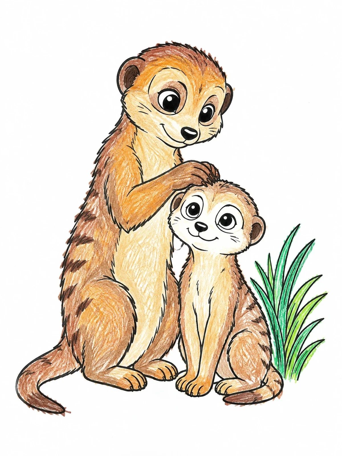 Colored example of the Caring Meerkat Grooming Pup coloring page